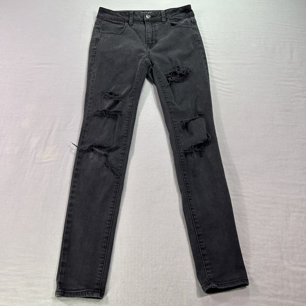 American Eagle Jeans Womens 4 Black Hi Rise Jegging Skinny‎ Distressed 26x28